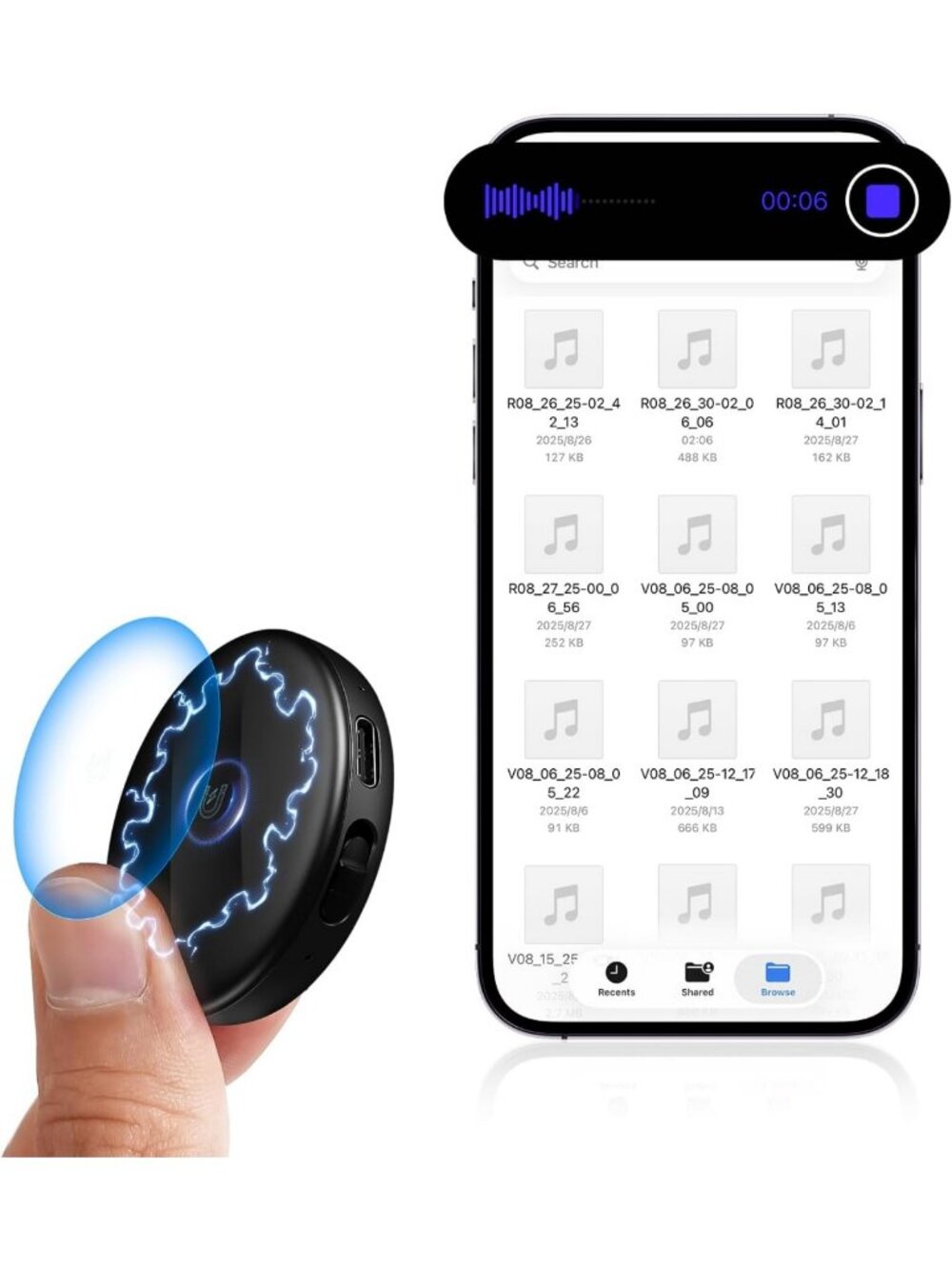 64GB Voice Recorder with AI Noise Cancellation, 4800Hrs Voice Activation